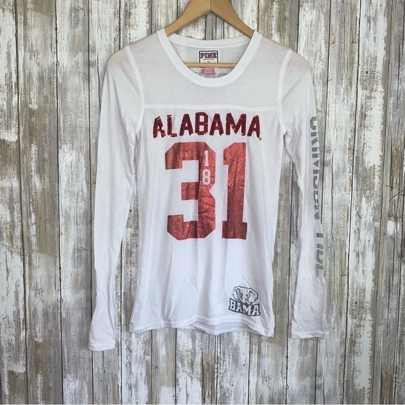 PINK Victoria's Secret Tops - PINK Alabama White Long Sleeve Sequin Tee